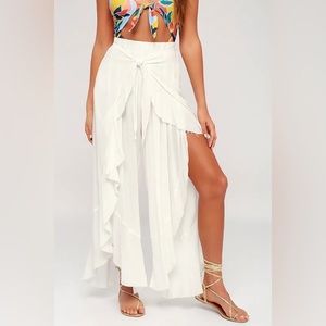 Lulus White Sheer Tie Front Ruffle Cover-Up Wide Leg Pants